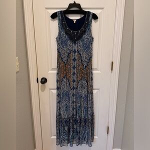 Reba Lined Maxi Western Style Beaded Dress  Sz M
